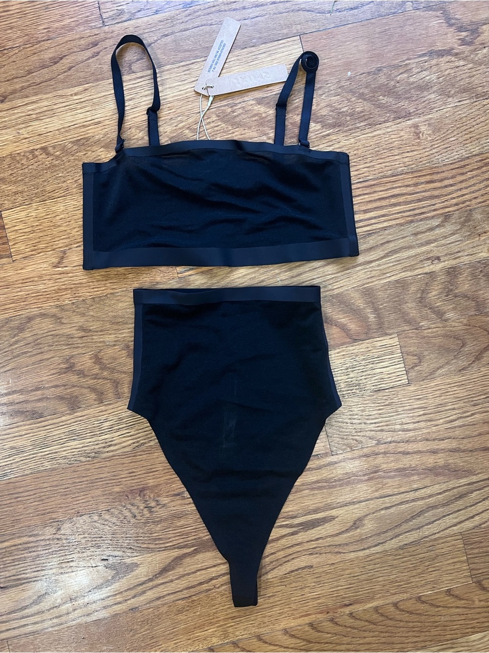 SKIMS Black Seamless Bandeau Bralette & High-Waist Thong Set